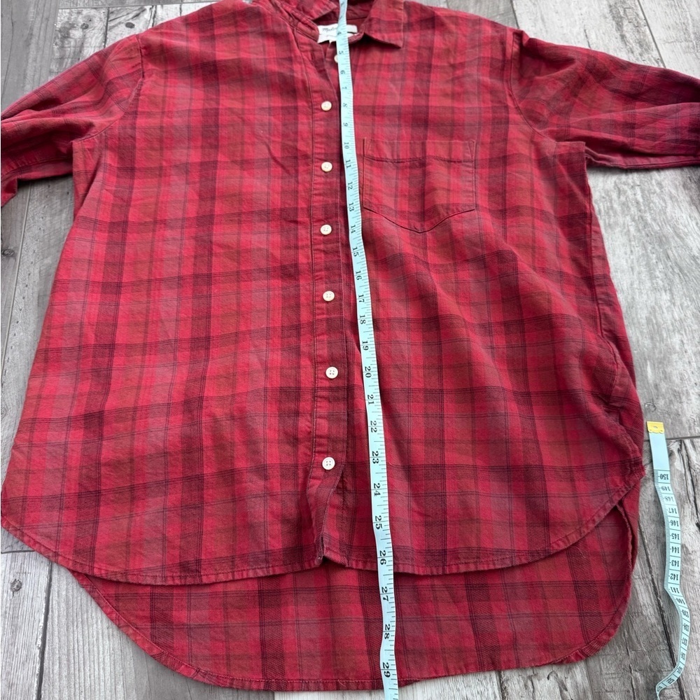 Madewell Oversized Ex-Boyfriend Button Down Red Shirt Chenille Yarn Plaid XS - Picture 5 of 7